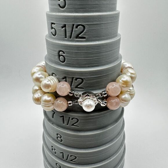 Big pearl, rose quartz double stranded bracelet with sterling silver clasp! - Picture 7 of 11